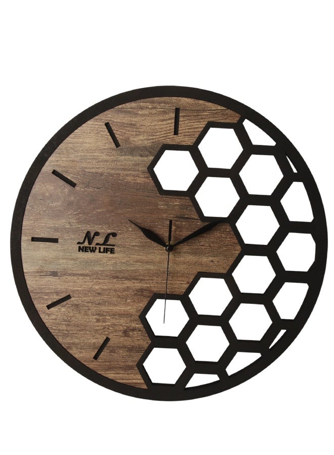 Modern Wooden Round Wall Clock – 40 cm – Minimalist Honeycomb Design